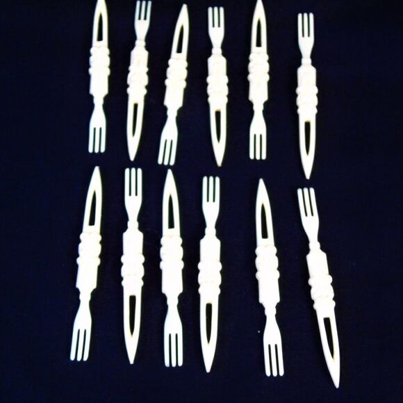 12 Vintage Mock Ivory Party Forks - Picture 2 of 5